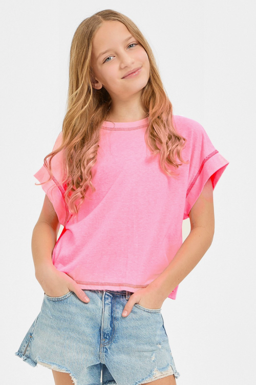 Tween Overlap Open Back Reverse Stitched Top