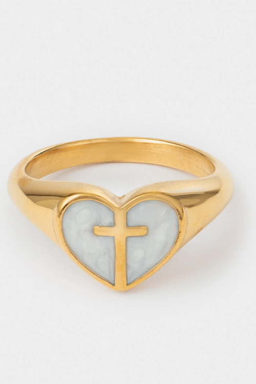 Enamel Heart Cross Ring by Elevated Faith