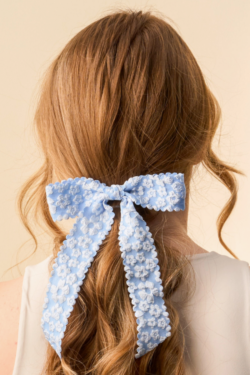 Floral Scallop Hair Bow in Blue