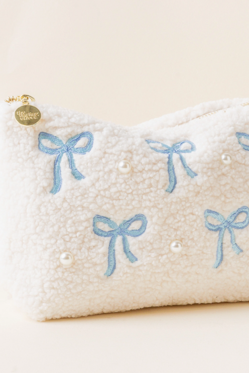 Blue Bows Rectangle Teddy Pouch
