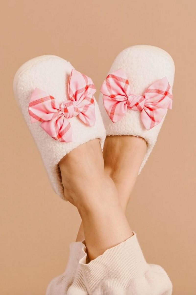 Betty Bow Festive Plaid Fuzzy Slippers