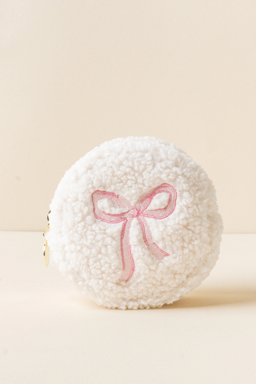 Pink Bow Circle Teddy Pouch