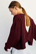 Long Sleeve Cotton Slub Open Back Top