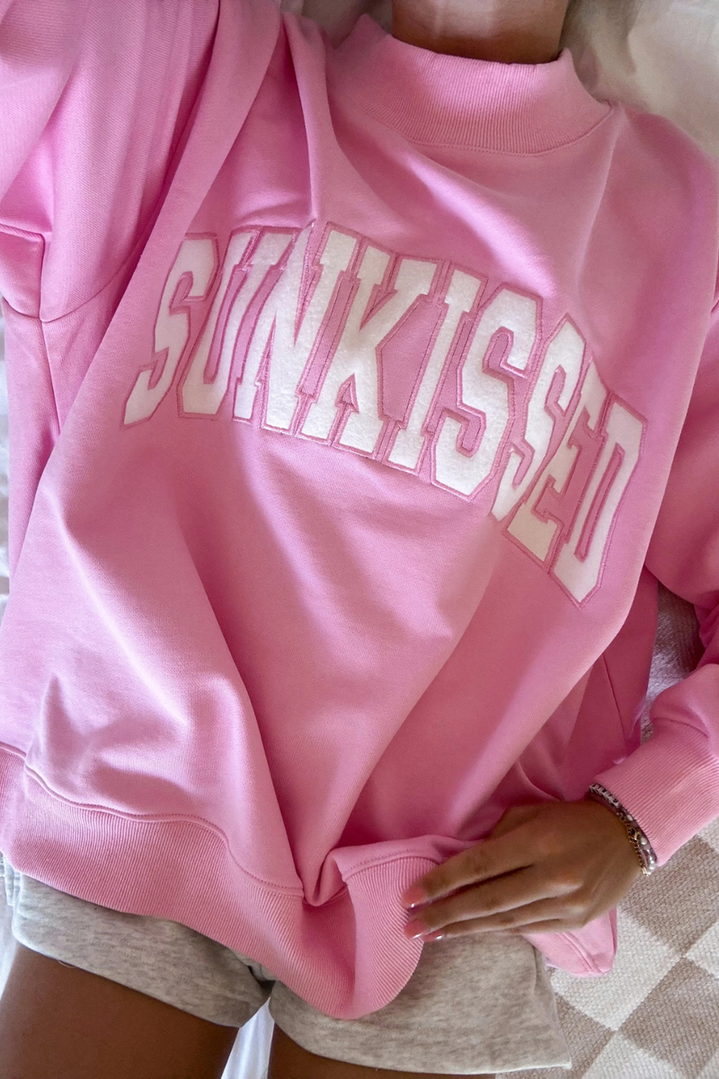 Sunkissed Coconut Pink Varsity Embroidered Mockneck
