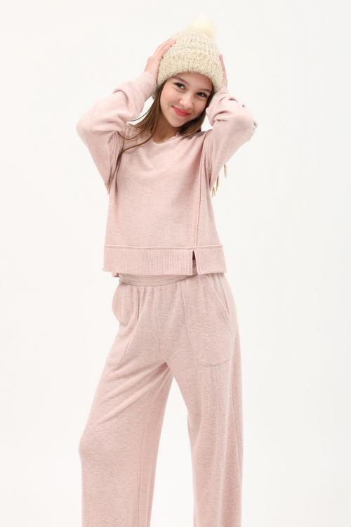 Hacci Jersey Cropped Split Neck Tunic By TENLY