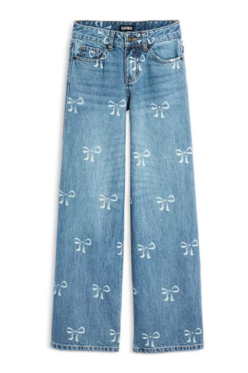 Chicago Distressed Bow Print Low Rise Jeans by Katie J