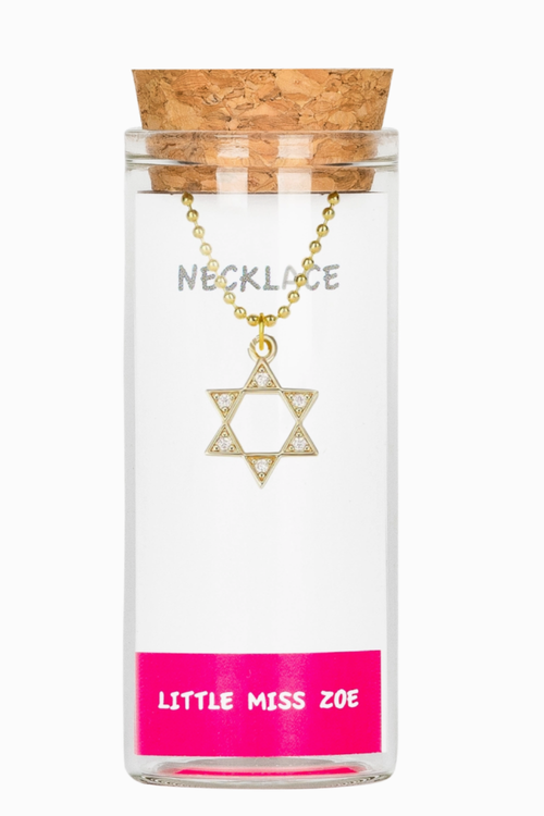 Sparkly Star of David Charm Necklace in Bottle