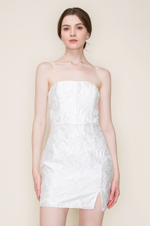 White Floral Jacquard Mini Dress