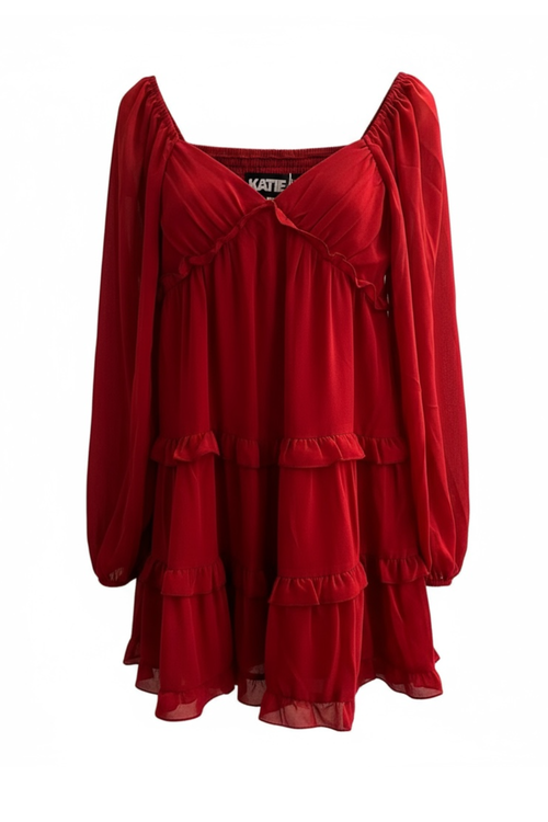 Girls Annalise Dress in Red Sky Georgette by Katie J