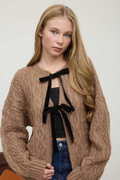 Elle Front Tie Bow Cable Knit Cardigan