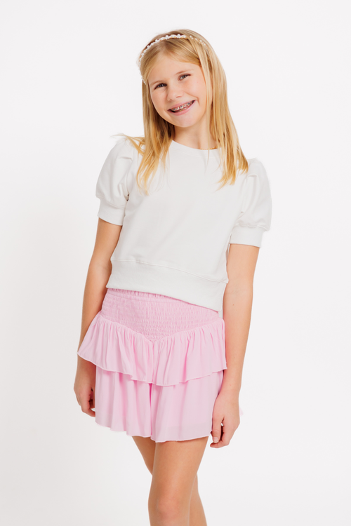 Girls Brooke Skirt in Baby Pink Challis by Katie J NYC