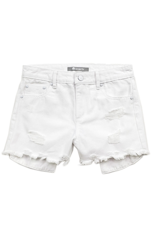 Tractr Girls White Weekender Distressed Frey Hem Short