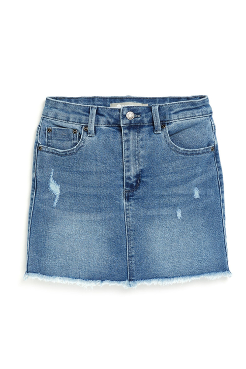 Tractr Girls Lisa Fray Hem Skirt in Indigo Blue