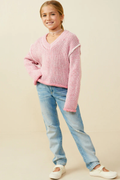 Girls V Neck Stitch Detail Sweater