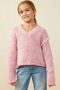 Girls V Neck Stitch Detail Sweater