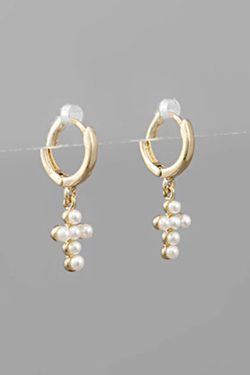 Mini Pearl Cross Hoops