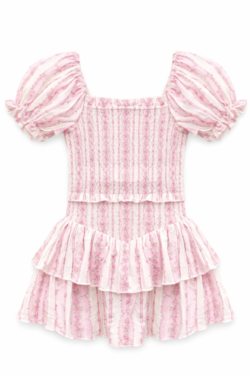 Girls Lainey Dress in Pink Cottage Stripe by Katie J NYC