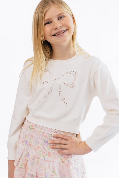 Girls Bow Embroidered Top by Peach Love California