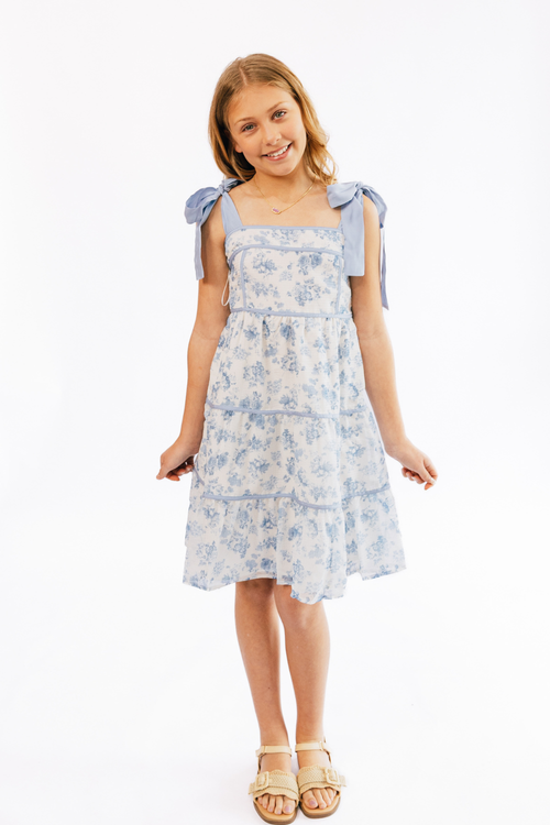 Girls Blue Binding Detail Maxi Dress by Peach Love California
