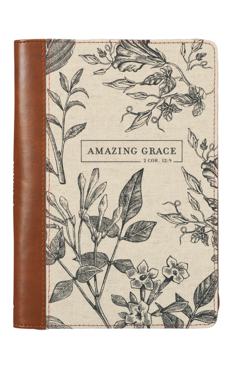 Amazing Grace Natural Canvas & Brown Faux Leather Journal