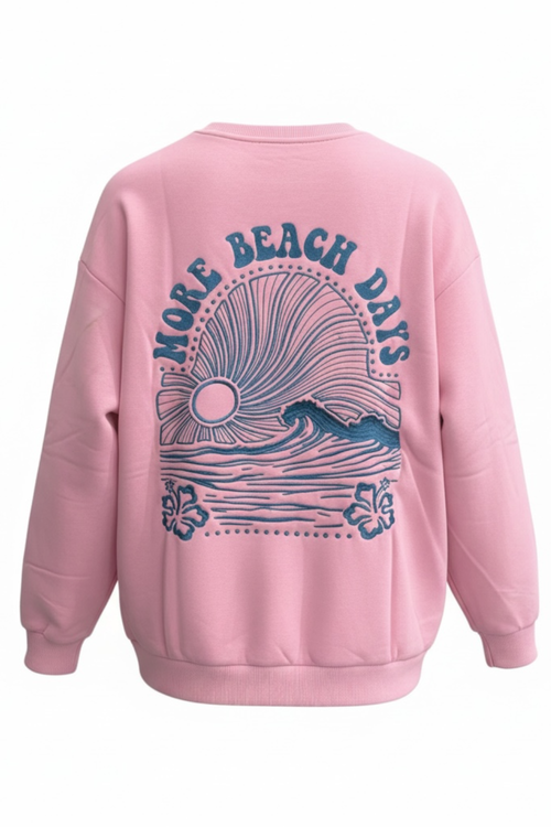 More Beach Days Embroidered Crew Neck
