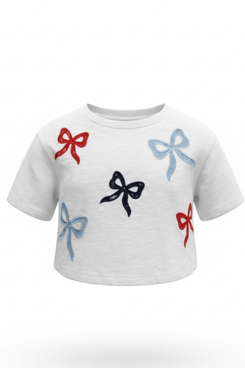 Girls Red, White and Blue Bow Detail Top by Peach Love and California