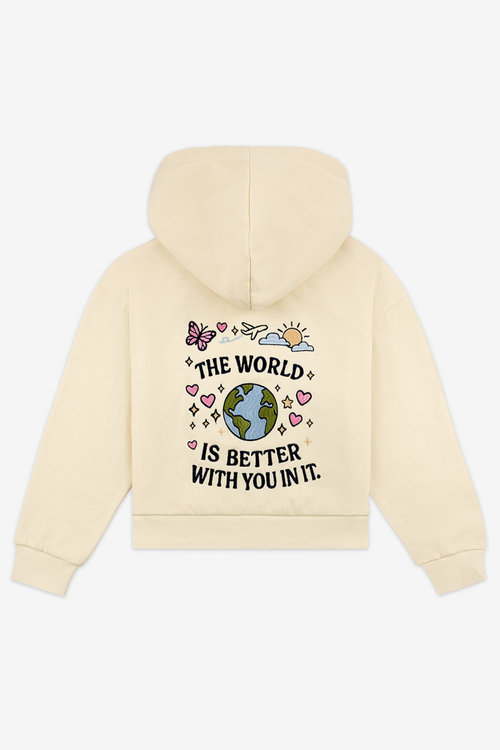 World Is A Better Place Youth Zip Up by Happy Camp3r
