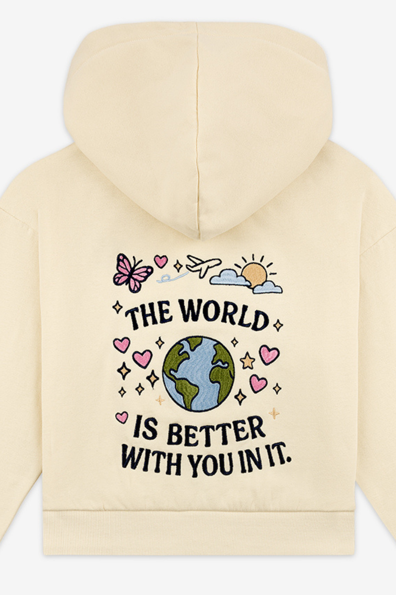 World Is A Better Place Youth Zip Up by Happy Camp3r