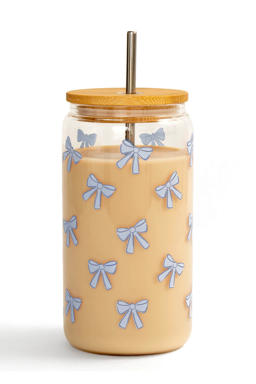 Blue Bows Glass Can