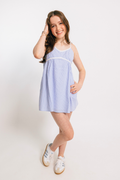 Katie J Juniors Bloom Dress in Blue Seersucker