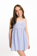 Katie J Juniors Bloom Dress in Blue Seersucker