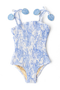 Tropical Blues Tween Smocked One Piece Swimsuit