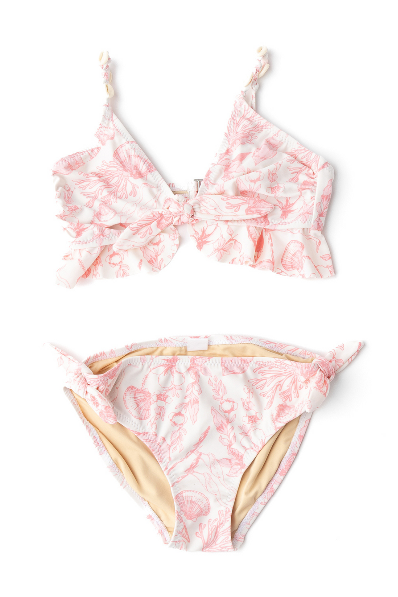 Seaside Toile Tween Ruffle Two Piece Swimsuit