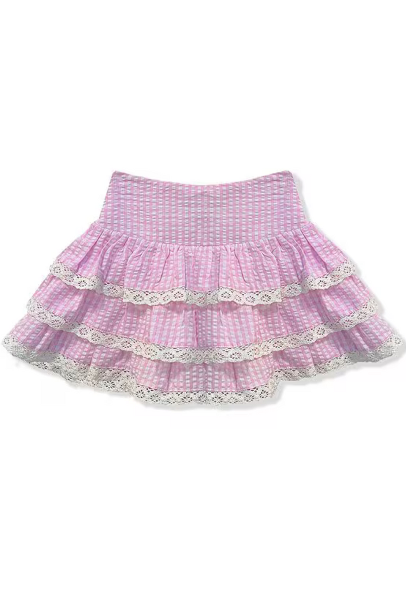 Tween Melody Pink Gingham Seersucker Skirt by Katie J NYC