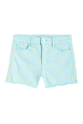 High Rise Daisy Embroidery Color Fray Hem Shorts by Tractr
