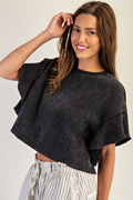 Waffle Knit Flutter Sleeve Top