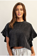 Waffle Knit Flutter Sleeve Top