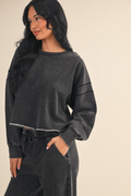 Denim Wash Cutout Back Sweatshirt
