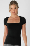 Square Neck Short Sleeve Top In 5 Colors