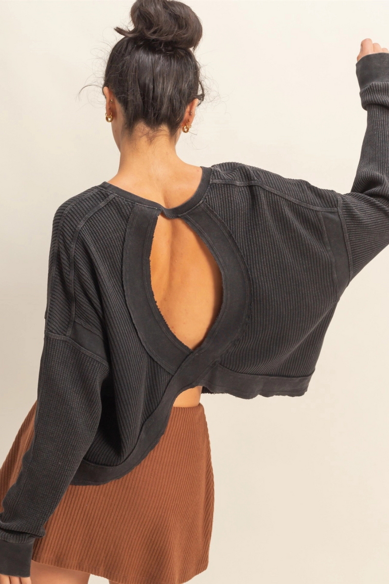 Chic Open Back Knit Long Sleeve Top