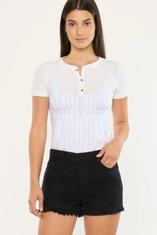 Black Frey Hem High Rise Shorts by KanCan