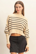 Striped Mock Neck Long Sleeve Sweater