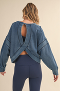 Denim Wash Cutout Back Sweatshirt