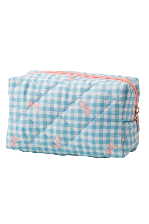 Blue Checkered Cosmetic Bag