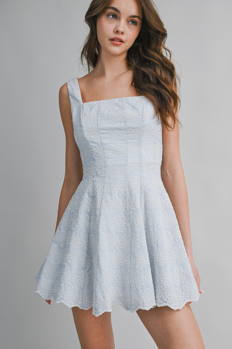 Lillian Embroidered Square Neck Line Mini Dress
