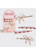 Holiday Gemstone and Bow Bobby Pin 4pcs Set