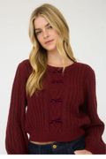 Cable Knit Bow Sweater in Burgundy