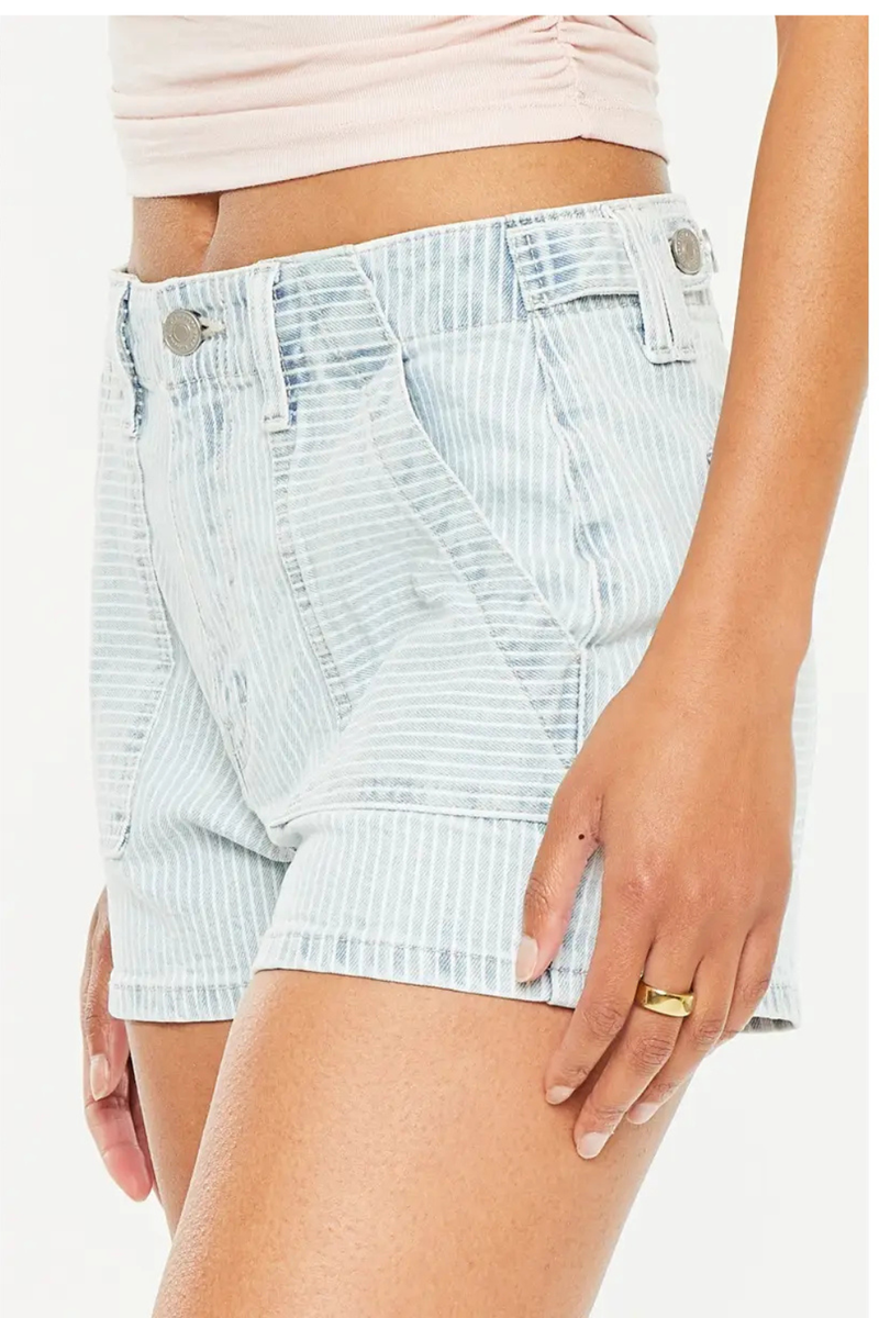 High Rise Stripe Boyfriend Shorts by KanCan