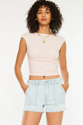 High Rise Stripe Boyfriend Shorts by KanCan
