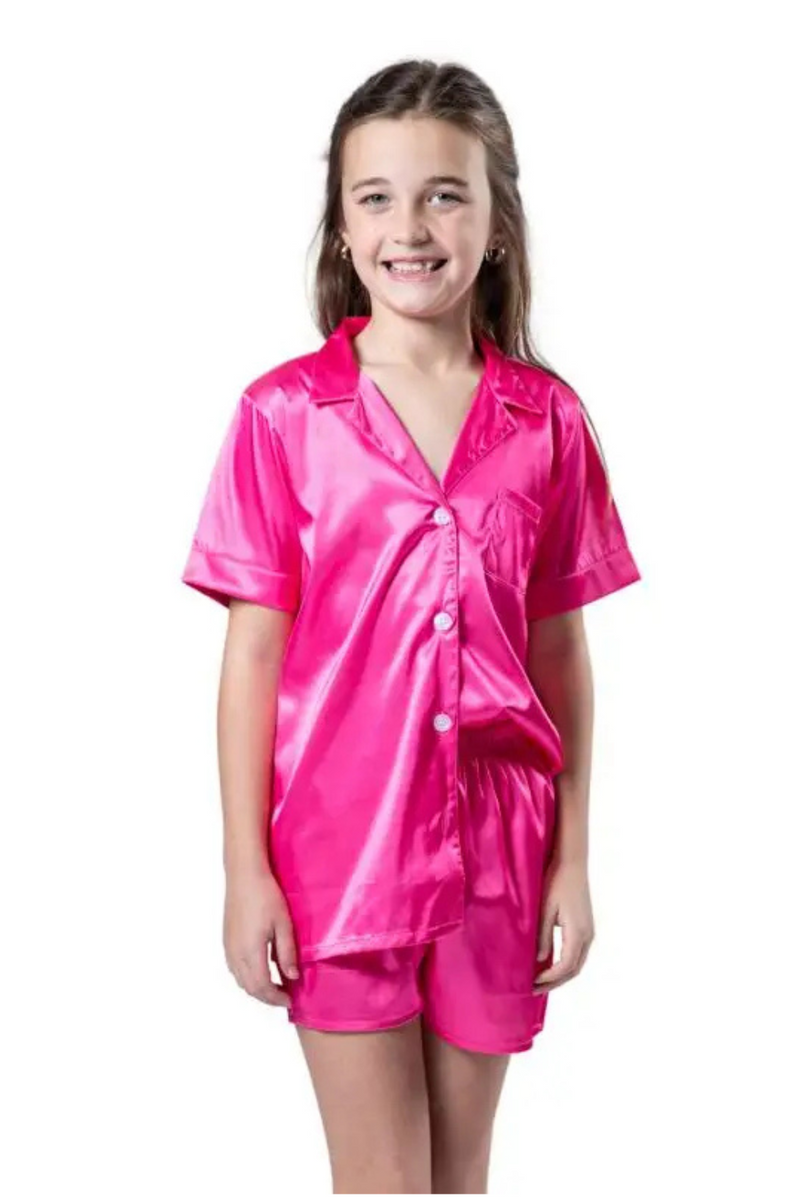 Youth Candy Pop Pink Silky Pajama Short Set By Jane Marie